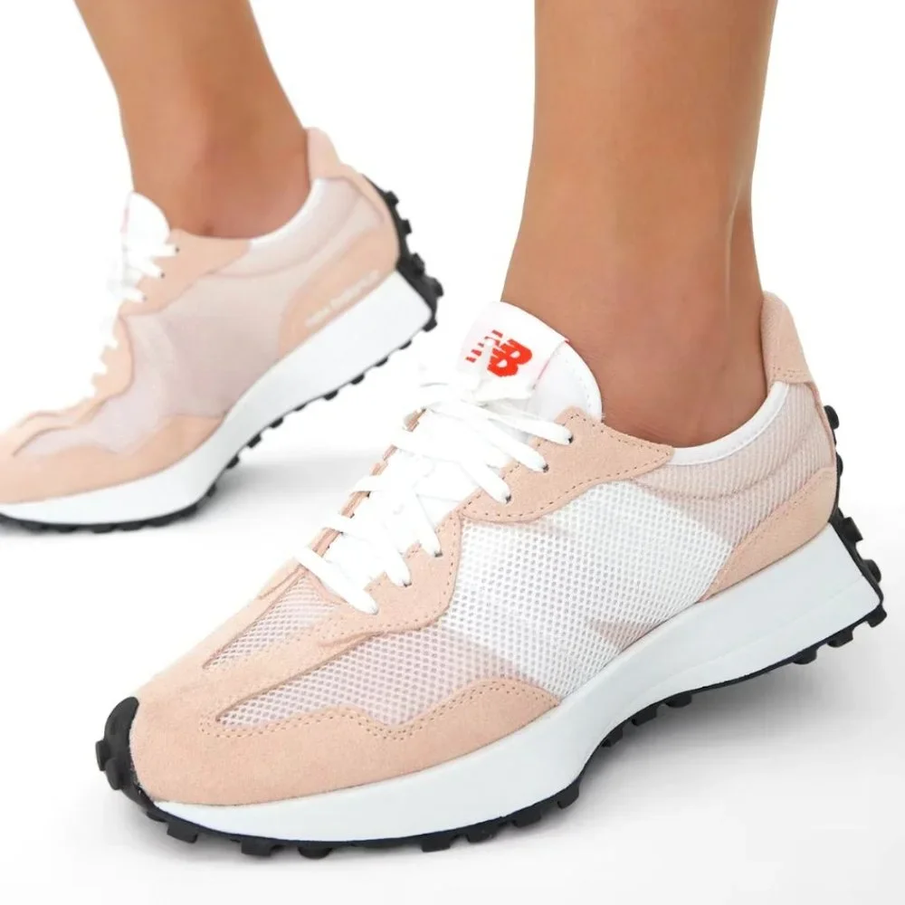 NEW BALANCE 327 Casual Women's Sneakers Shoes Powder Blush Rose White 9  9.5  10